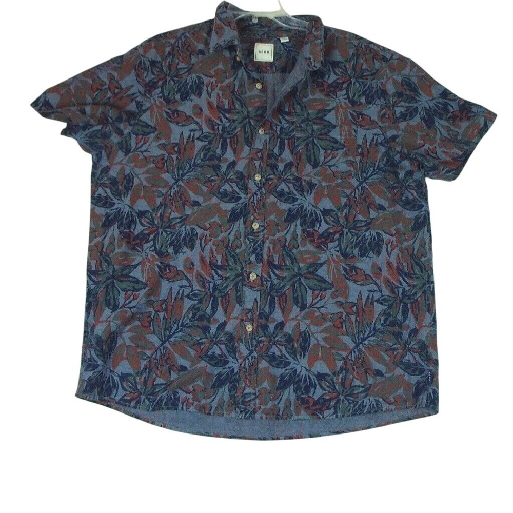 Rowan Short Sleeve Shirt Mens XL Button Up Pockets Blue‎ Floral
